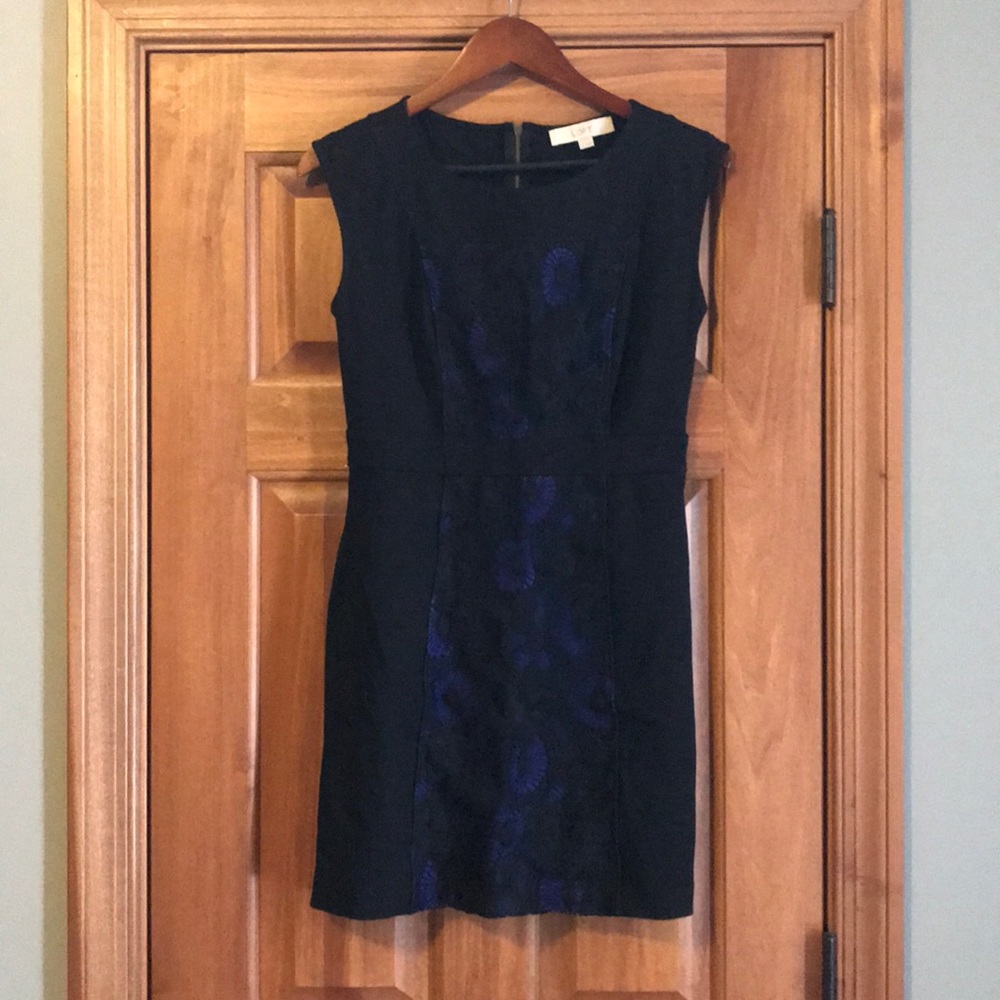 Loft black dress with lace overlay